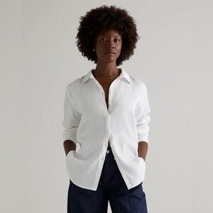 Quince | 100% European Linen Long Sleeve Shirt | White | Medium